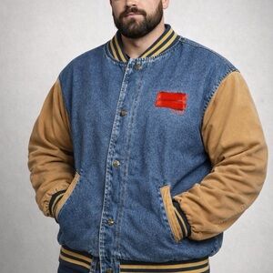 Vintage Dunbrooke Denim and Tan Bomber Varsity XL Jacket